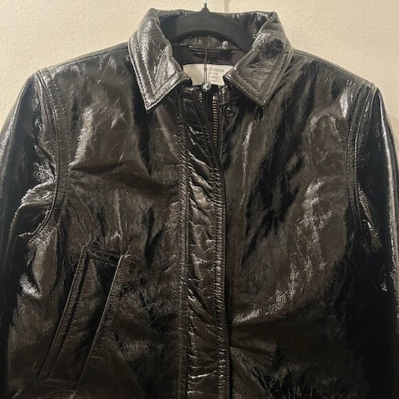 One Teaspoon Rich BLACK OUT Patent Leather Lined Zip Shimmer Short JACKET NWT - Picture 6 of 16